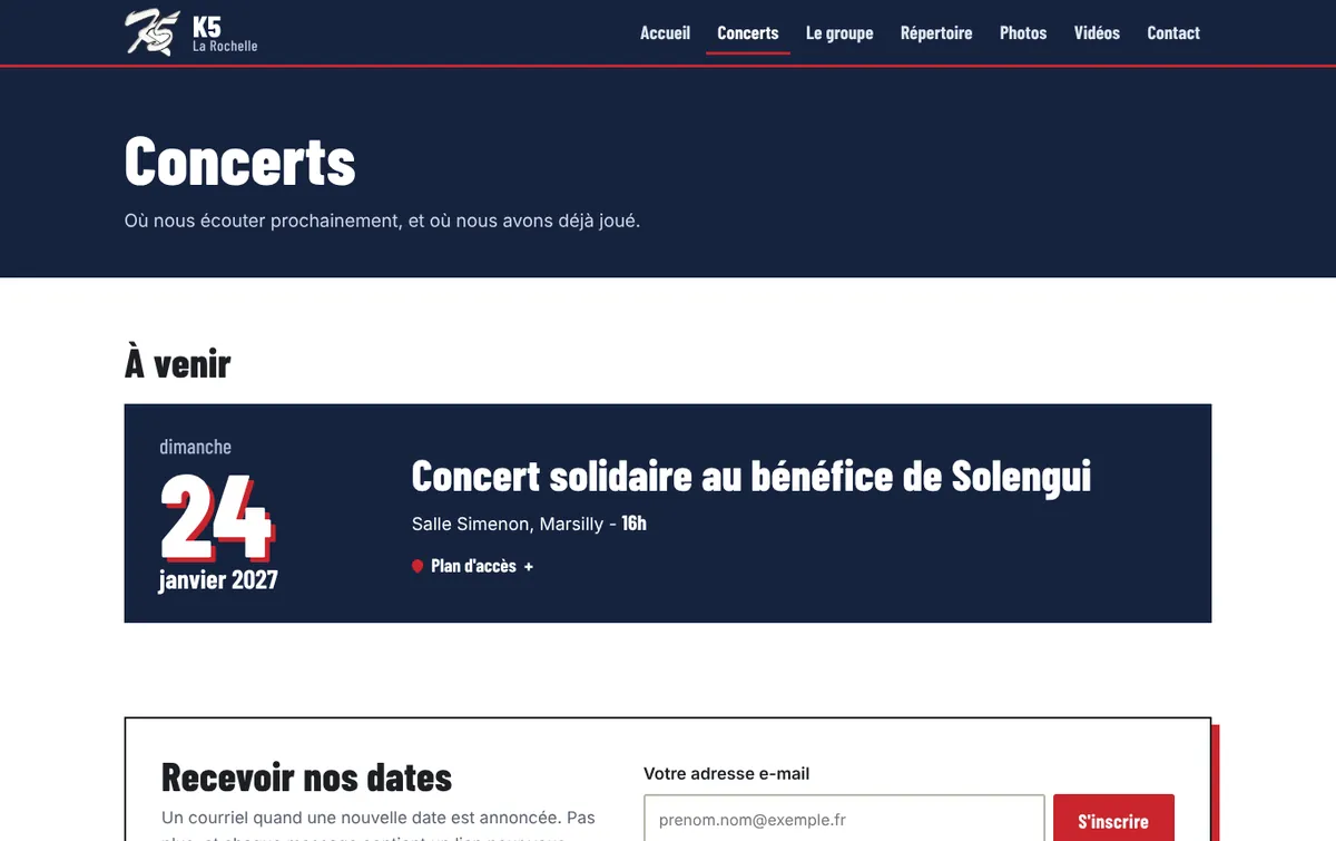 Les concerts : la prochaine date en grand